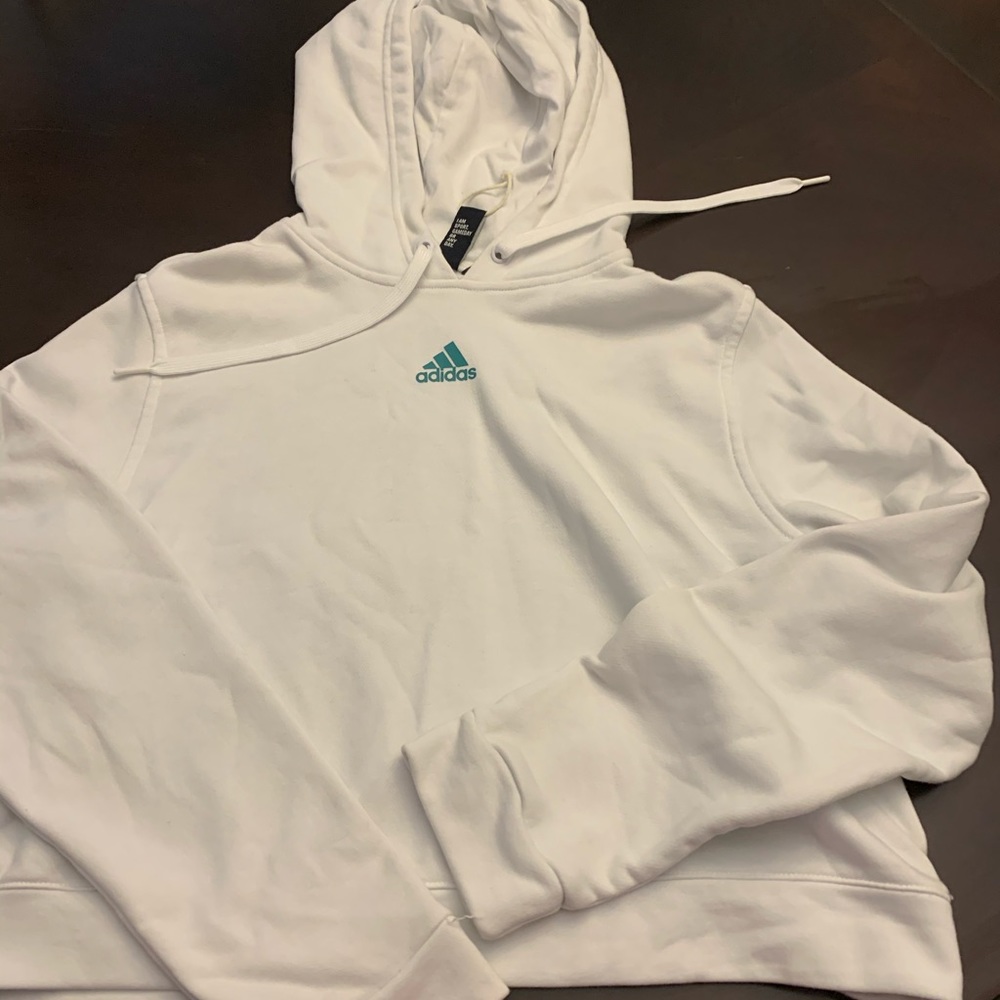 Adidas white cropped hoodie size xl
